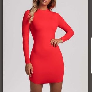 Meshki Kylie Dress: bright red long sleeve dress